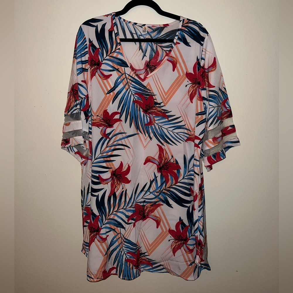 Pink and Blue Floral Dress NWOT